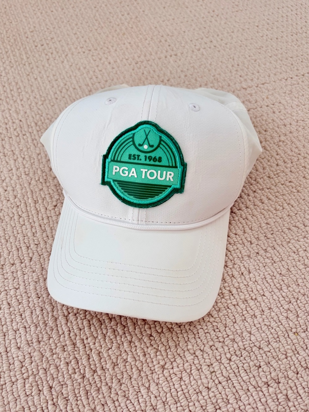 PGA Tour White Hat with Green Embroidered Badge
